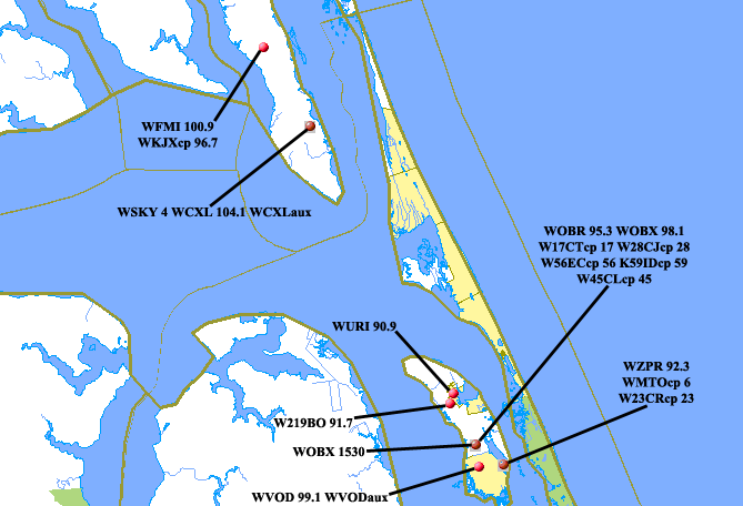 Clickable imagemap of transmitter sites for the Currituck Co. and Northern Dare Co. area