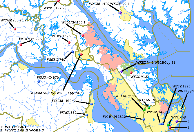 Clickable imagemap of transmitters in the Virginia peninsula area
