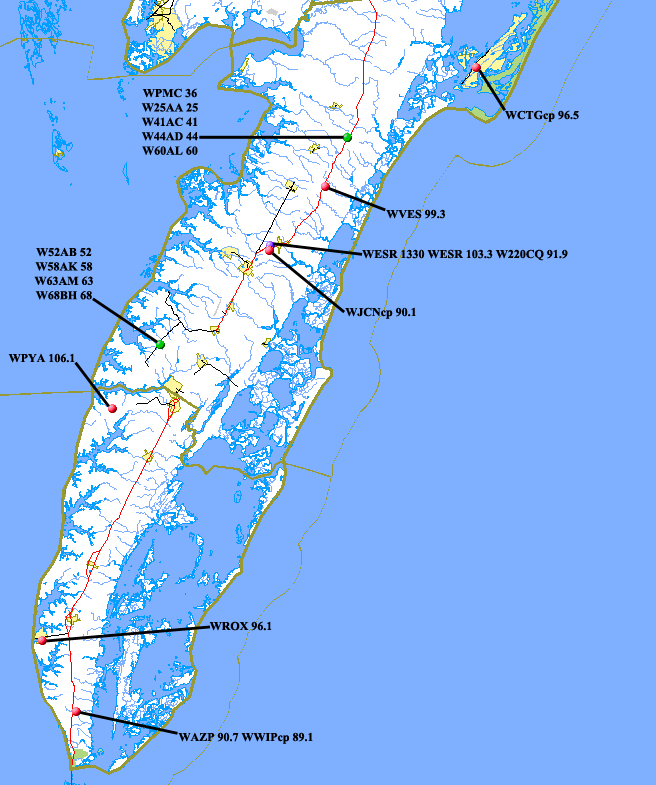 Broadcast transmitter sites in the Virginia portion of the Eastern Shore