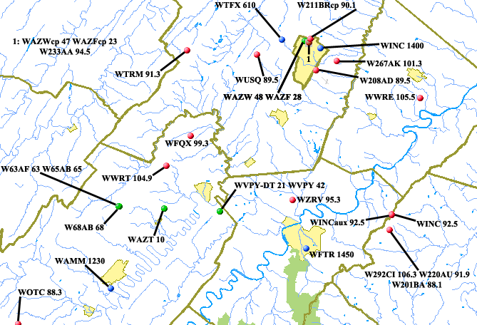 Broadcast transmitter map of the Winchester area.